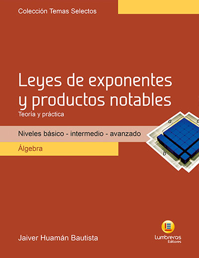 Portada del libro Leyes de exponentes y productos notables de Álgebra