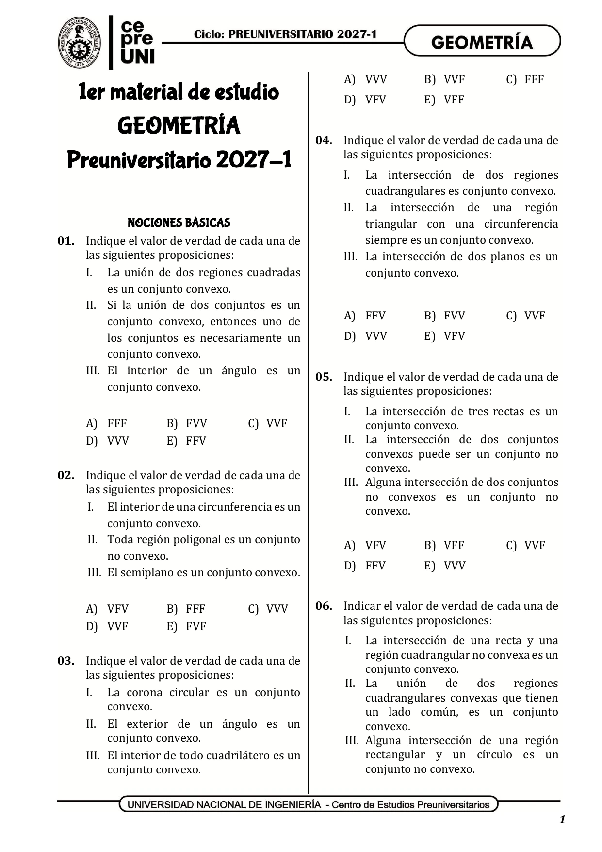 Vista previa de la carátula de Geometría Libro 1, primer material CEPREUNI 2027-1