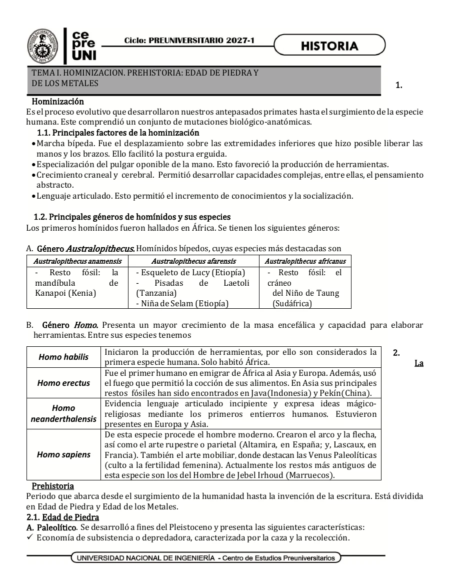 Vista previa del material teórico de Historia, semanas 1 al 10, PRE 2027-1