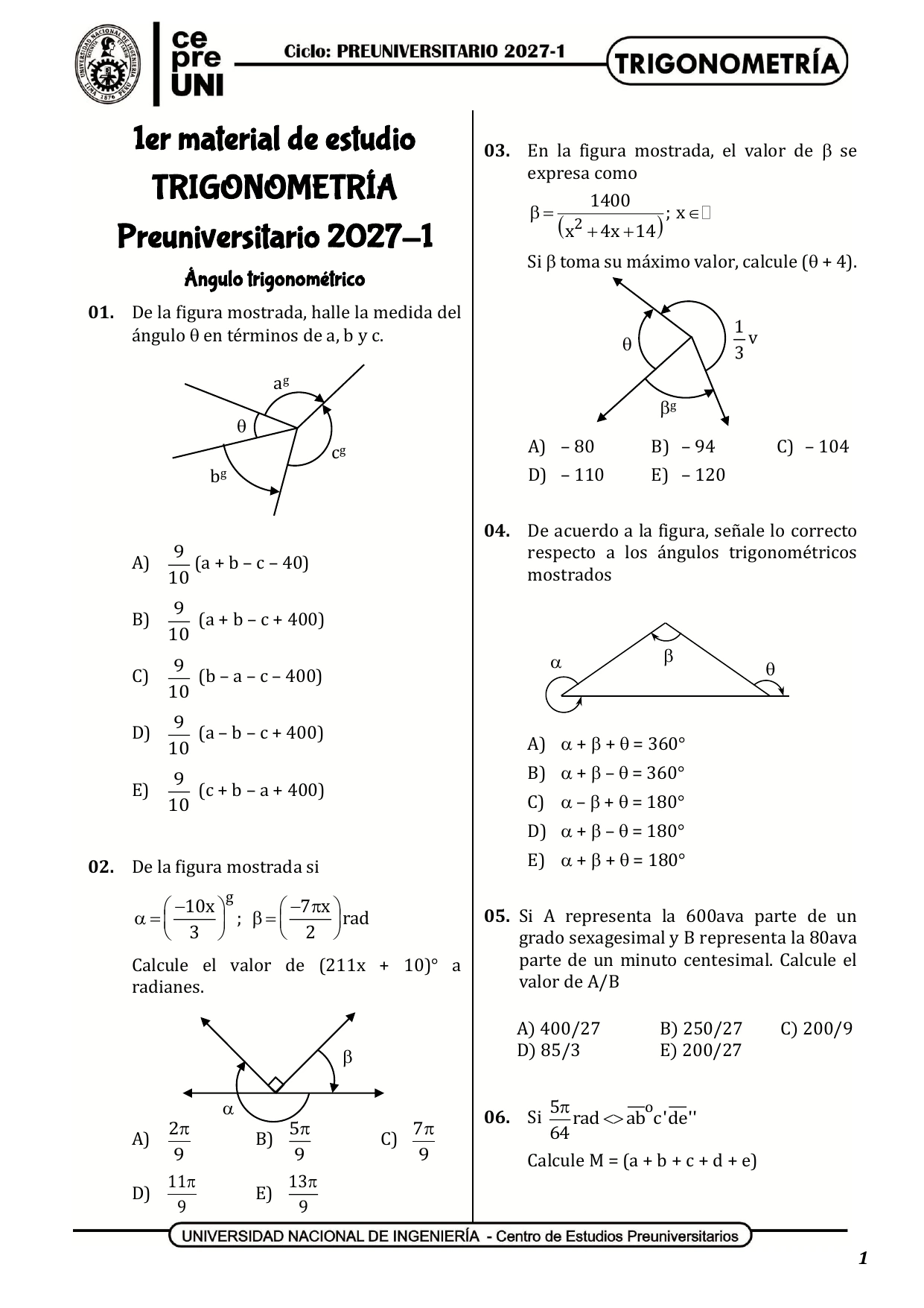 Vista previa de la carátula de Trigonometría Libro 1, primer material CEPREUNI 2027-1